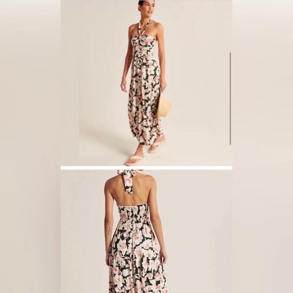Abercrombie & Fitch Pink Floral Halter Maxi Dress on Green